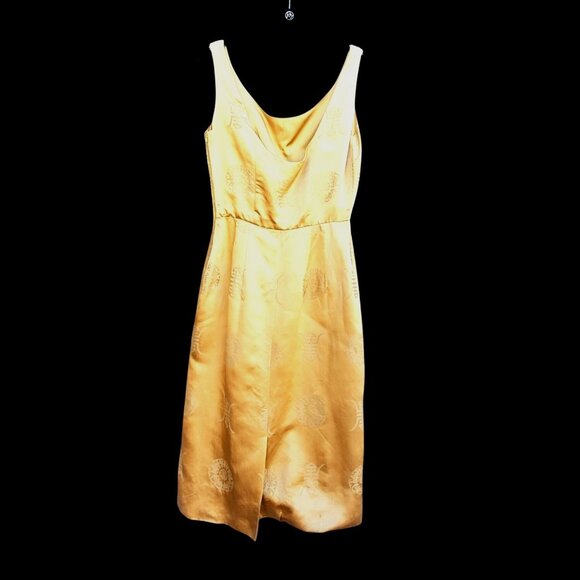 1950s Pin Up Wiggle Dress 10 Curvy Gold Chinese Brocade Rockabilly 25" Waist - Picture 5 of 10